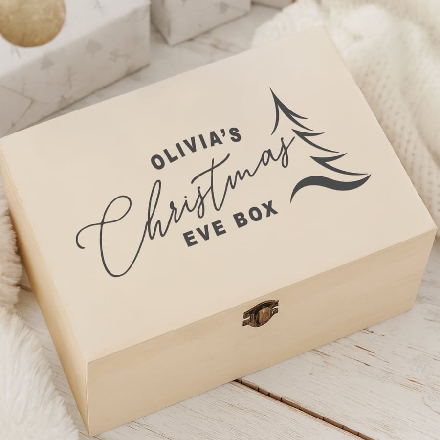 Personalised Christmas Eve Box Vinyl Sticker – Sleek Tree: Custom Gift Label