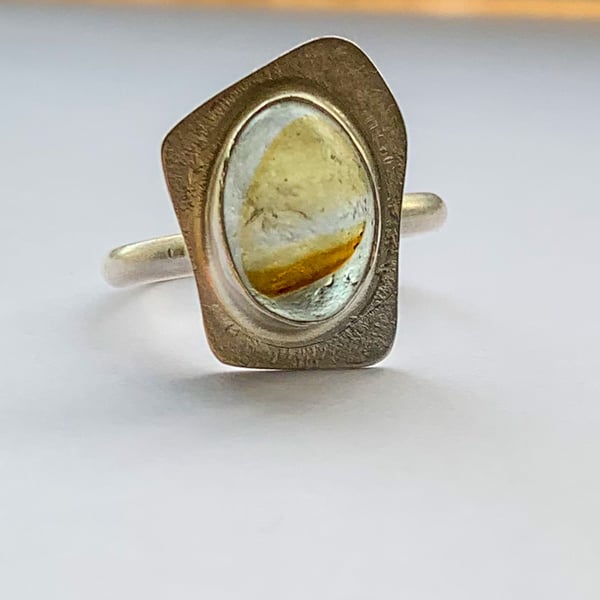 Sterling silver multicoloured sea glass ring