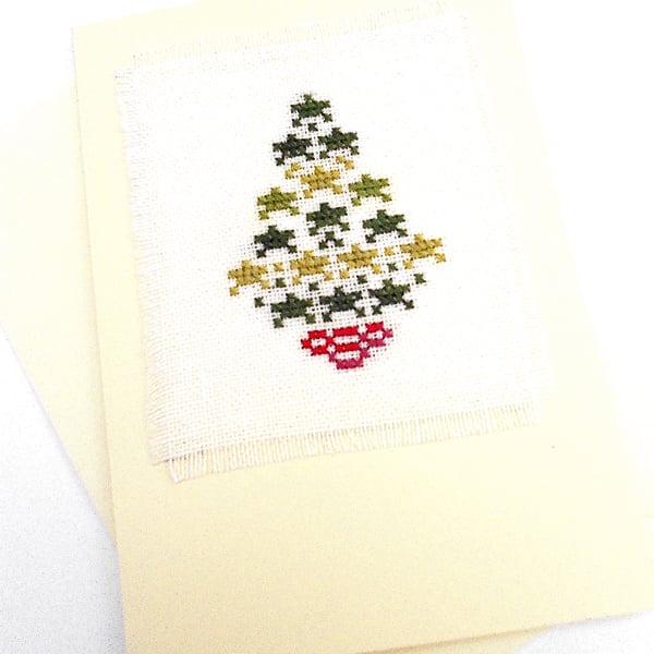 Star Christmas Tree Noël Cross Stitch Card