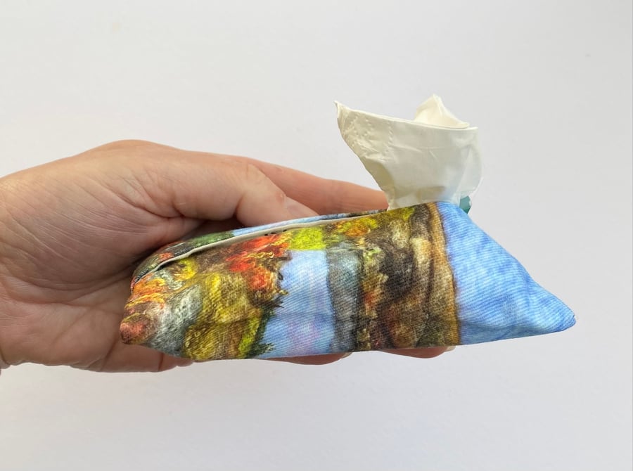 Rural countryside lake pocket bag tissue case. 