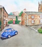 North Hill, Cornwall with Morris Minor Classic Car Watercolour Painting - Image 8