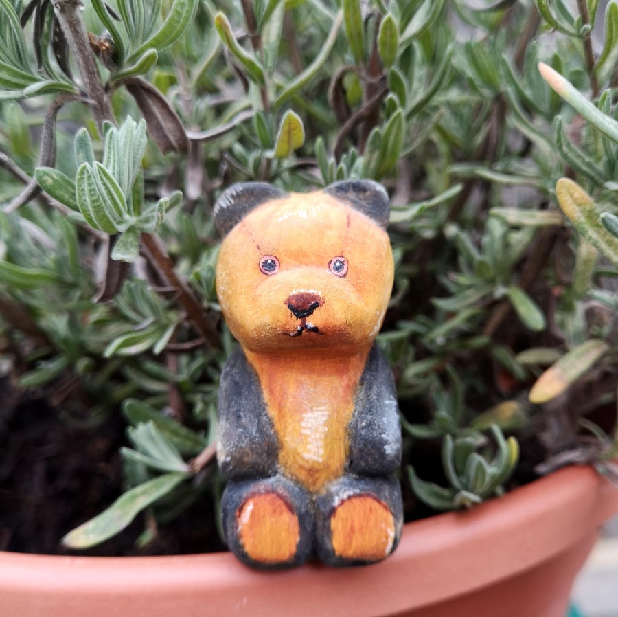 Hand carved, painted and finished wooden Ted the teddy bear - One of a kind gift