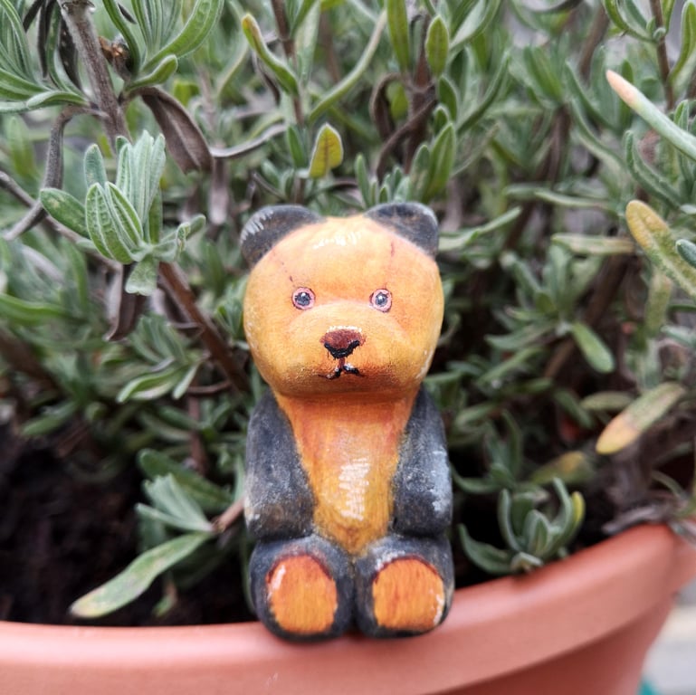 Hand carved, painted and finished wooden Ted the teddy bear - One of a kind gift