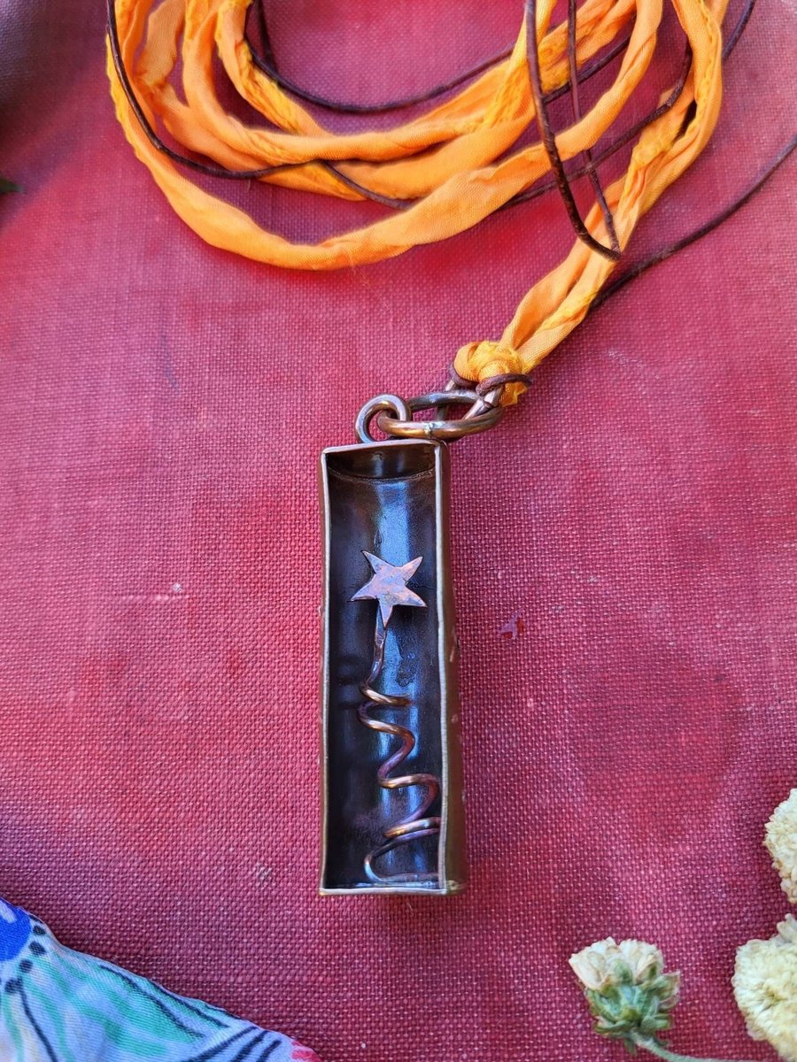 Celestial pendant, rustic pendant, star necklace, star pendant, silk necklace