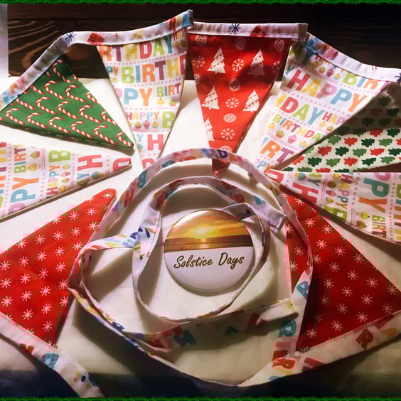 December Birthday Cotton Bunting 3 Metres Christmas Festive Decor