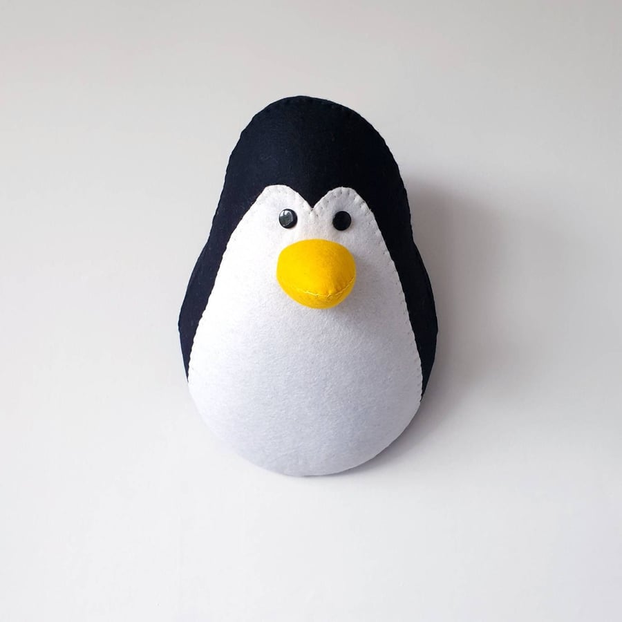 PENGUIN - Felt Faux Taxidermy bird - Wall Mounted Animal Head