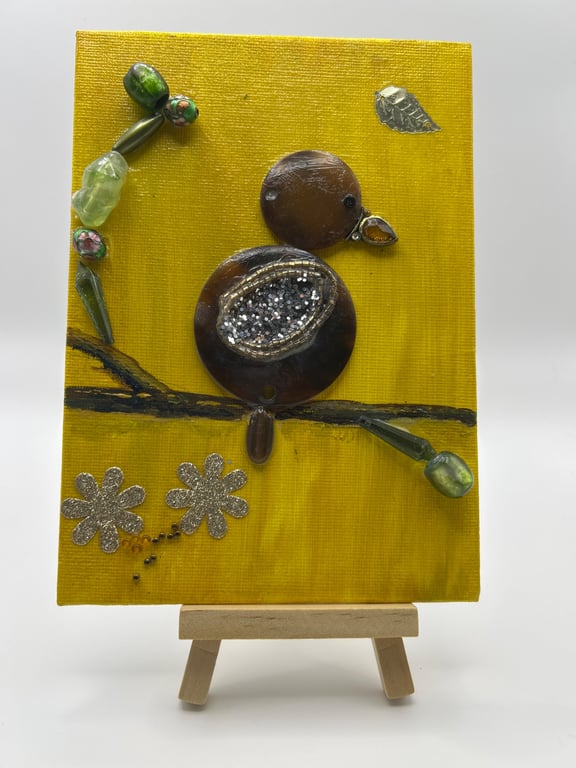 Original mix media bird picture 5x7" 