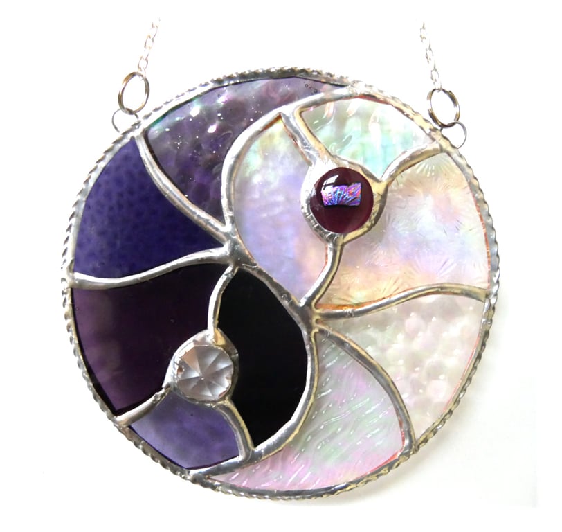 Yin Yang Suncatcher Stained Glass Handmade Purple 025
