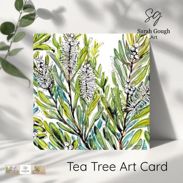 Tea Tree - Art Card - Square - Blank - Original Watercolour Design - Envelope