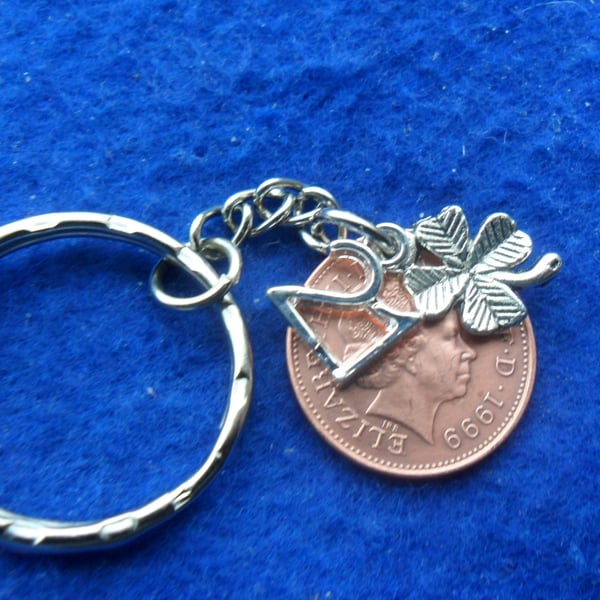 21st Birthday present 2002 coin keyring British coin unusual lucky clover silver