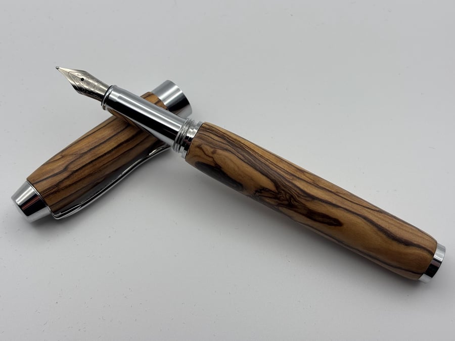 Holy Land Fountain Pen - Hand Turned Using Certified Bethlehem Olive Wood