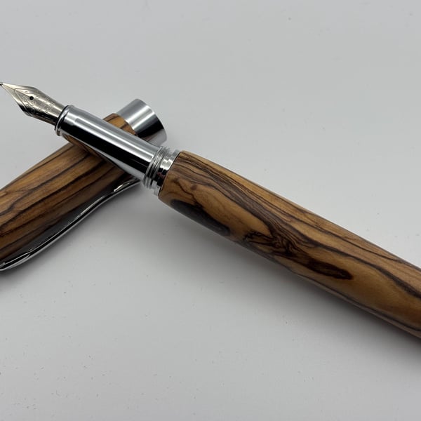 Holy Land Fountain Pen - Hand Turned Using Certified Bethlehem Olive Wood