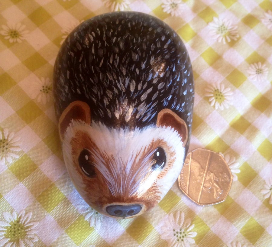 Hand painted rock hedgehog 