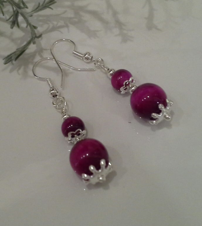 Tigers' s Eye Earrings Silver Plate