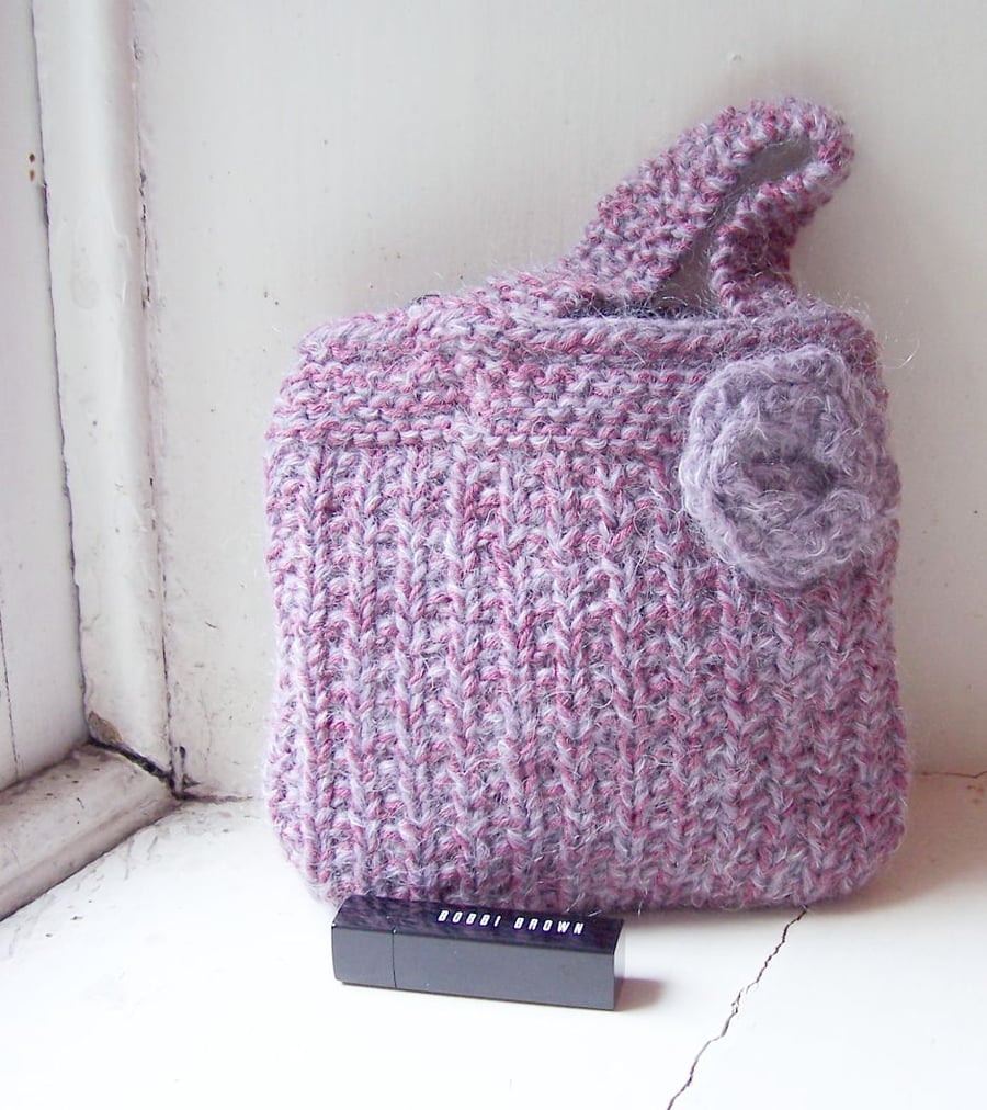 Soft hand knitted evening bag - Mauve