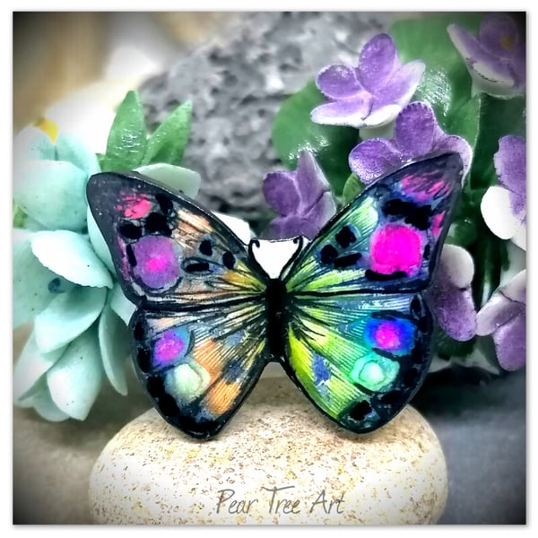 Butterfly Brooch, Handmade, Multicoloured 