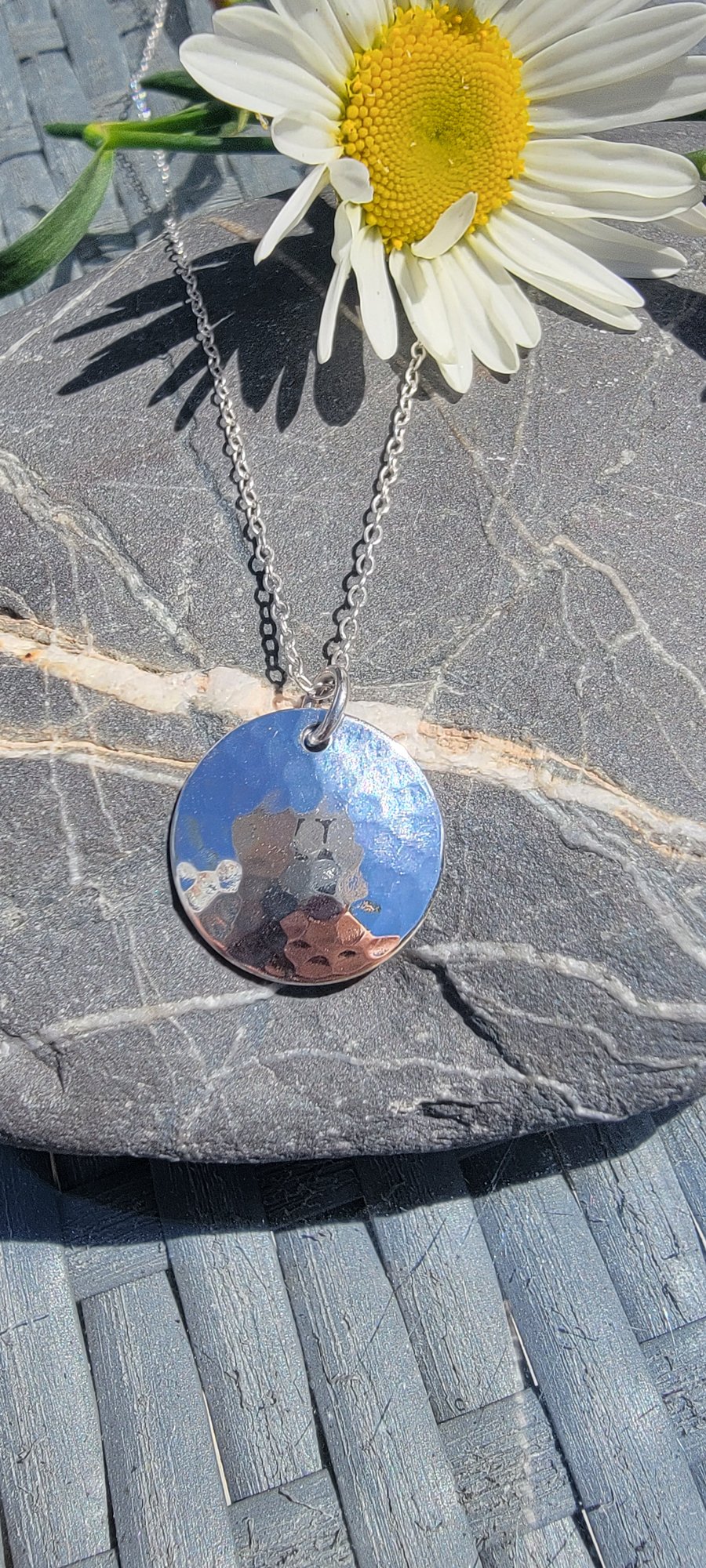 Sterling silver disc pendant necklace 