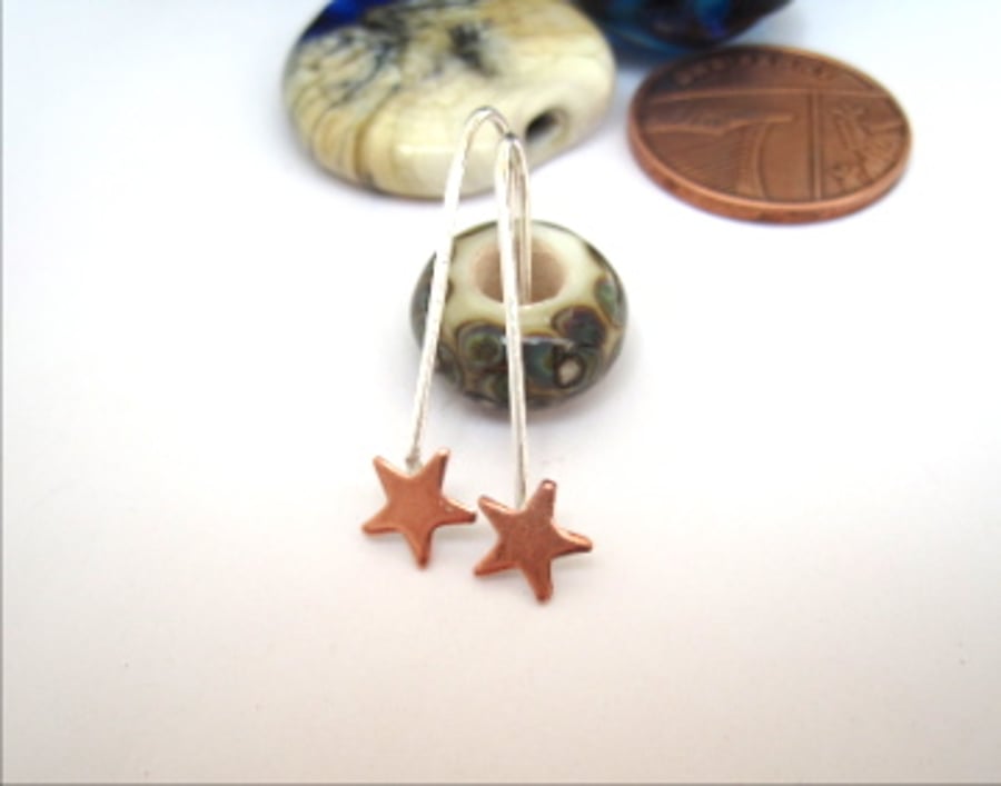 Super Star Silver Earrings. Silver Posts with Copper stars. 