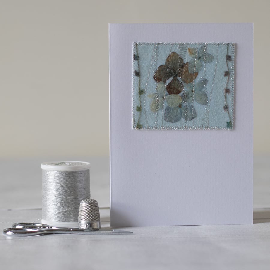 Blank Pressed Flower Hydrangea Mixed Media Textile Greetings Card 
