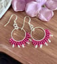 Cerise Pink or Ice Blue Beaded Hoop Fringe Earrings - Image 3