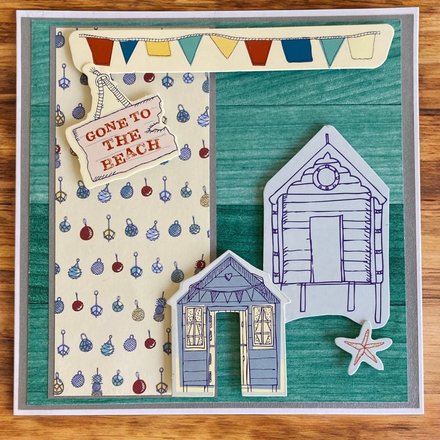 Gone to the Beach Blank Greetings Card. Beach Hut Greetings Card.