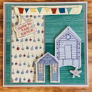 Gone to the Beach Blank Greetings Card. Beach Hut Greetings Card.