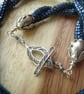 Midnight teal beaded necklace, unusual double spiral sterling silver jewellery - Image 4
