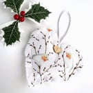 Large Christmas Heart with Robins on Twigs with Buds
