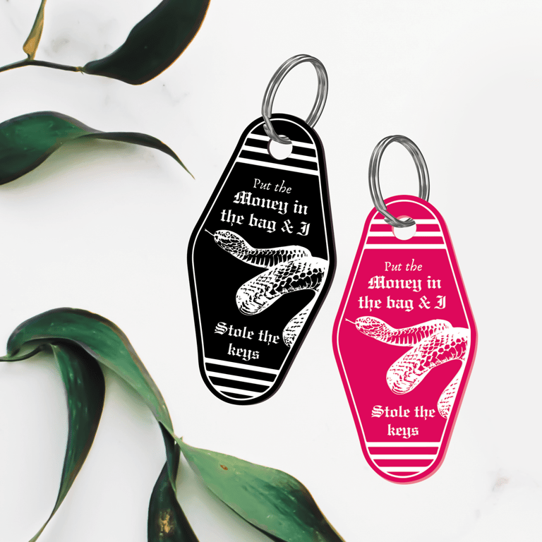 Money In The Bag - Gothic Snake Keyring: Motel-style Keychain, Getaway Car