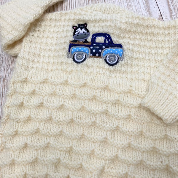 Boy's hand knitted cardigan with applique - age 1-2 years