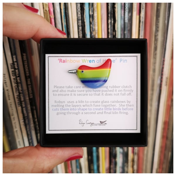 'Rainbow wren of hope bird' glass pin