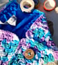 Blue crochet pouch, Small hand stitched cotton lined pouch, Christmas gift 