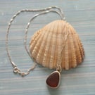 Sterling Silver 925 Brown Drop Mini Seaham Seaglass Pendant Necklace 