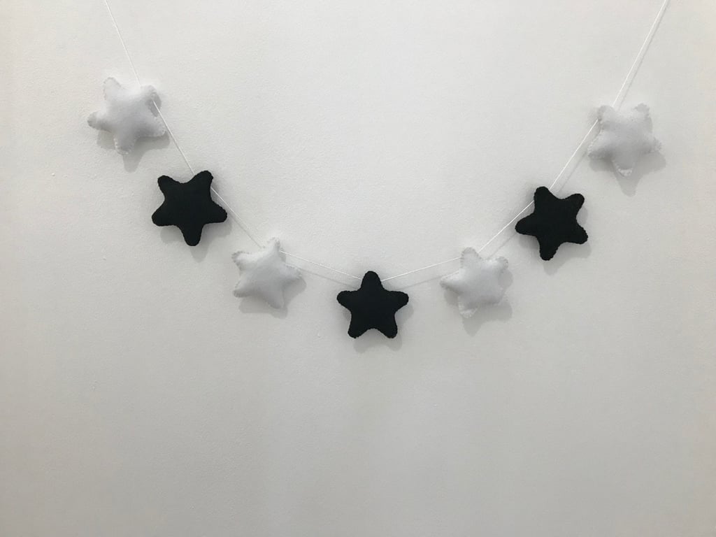 Felt Star Garland, Monochrome Garland, Baby Room Garland, Nursery Garland, Baby 