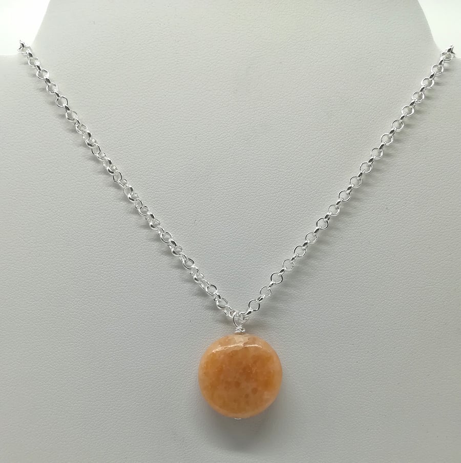  Peach Calcite Handcrafted Wire Wrapped Minimalist,Single Bead pendant,gift idea