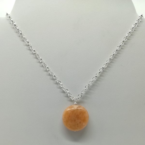  Peach Calcite Handcrafted Wire Wrapped Minimalist,Single Bead pendant,Cmas gift