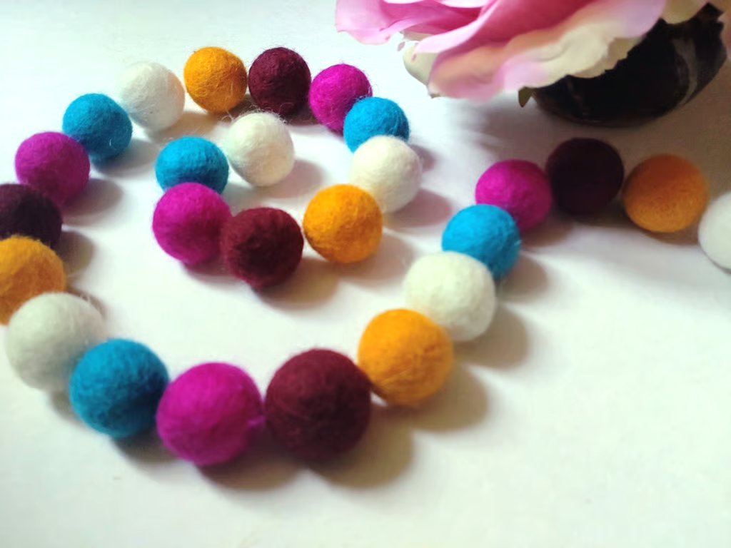Felt Ball Garland, Circus Funfair Colours, Eclectic Bohemian Interiors