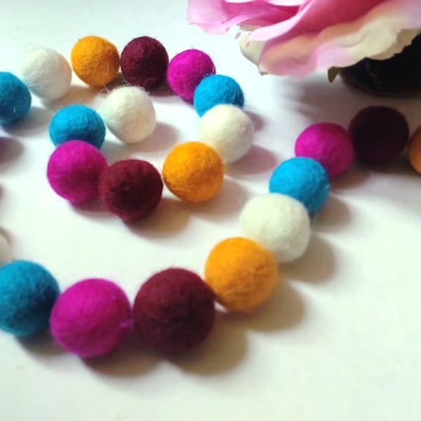 Felt Ball Garland, Circus Funfair Colours, Eclectic Bohemian Interiors