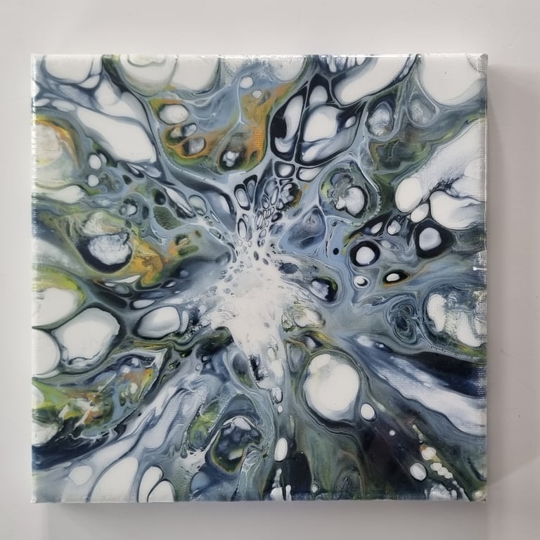 (47) Abstract Acrylic Art in Grey, Green, White and Gold