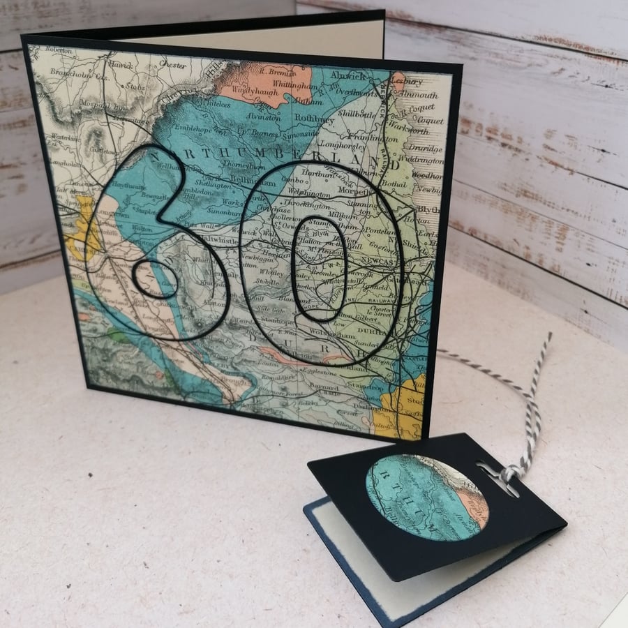 60th Birthday Card. Vintage Map