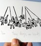 Tiny Dogs on Leads - lino print