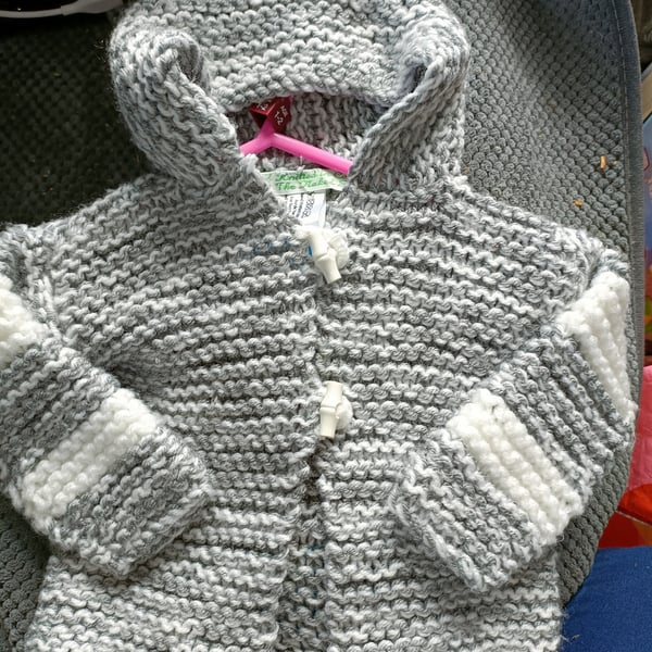 Hand Knitted childrens hooded cardigan 