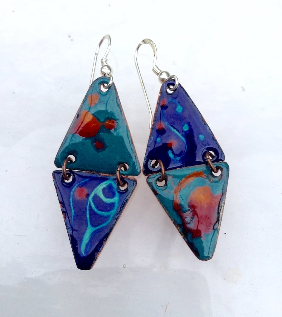 GAUDI INSPIRED DANGLY EARRINGS USING SGRAFFITO ENAMELLING TECHNIQUE