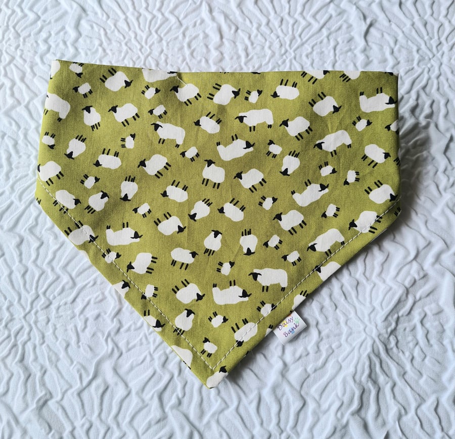 Scrunchie Dog or Cat Bandana - "Baa Lambs", Over the Head Luxury Accessory. 