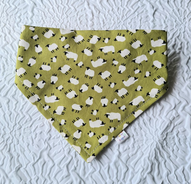 Scrunchie Dog or Cat Bandana - "Baa Lambs", Over the Head Luxury Accessory. 