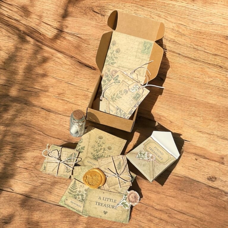 Handmade Vintage Finds Mini Discovery Box – Junk Journal & Craft Ephemera Box