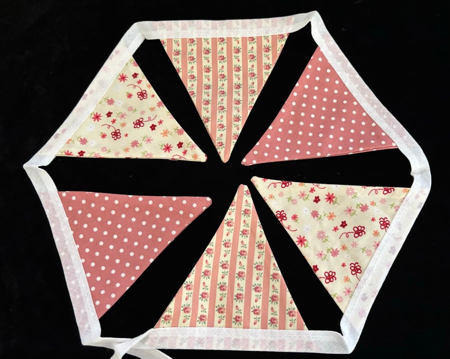 Handmade double sided bunting - pink flower themed