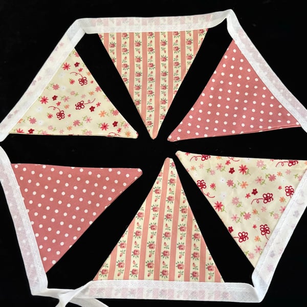 Handmade double sided bunting - pink flower themed