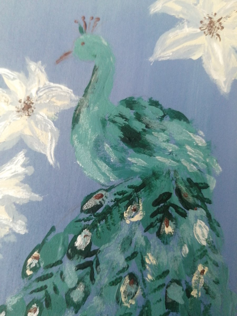 Peacock and flowers 
