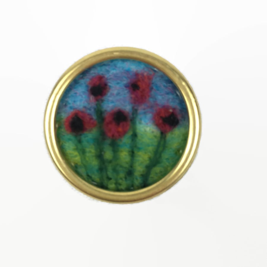 Needle felted poppies lapel pin, brooch or badge